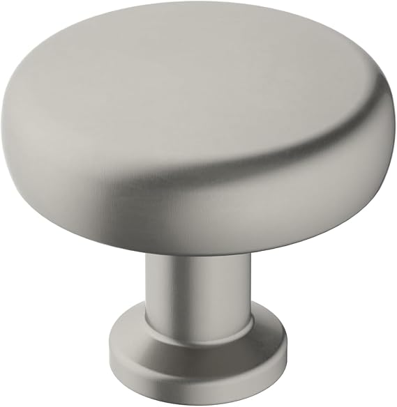 Amerock 1-1/4" Round Factor Satin Nickel Cabinet Knob | Durable Zinc drawer knob and cabinet hardware, ideal for kitchen cabinets, bathroom vanities, dressers, and furniture