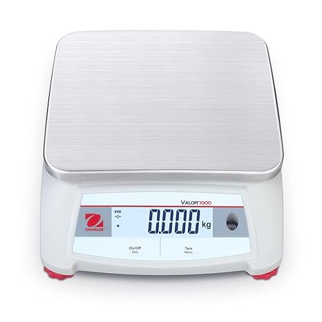 Ohaus Valor 1000 V12P15 Digital Scale, 15 kg x 2 g Compact Bench Scale with Backlit LCD Display, Two Button Operation, 1500 Hour Battery Operation, Stainless Steel Pan