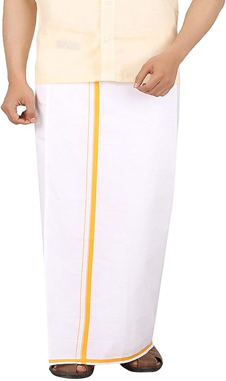 Cotton Double Layer White Dhoti 3.6 Meters Length Lungi Sarong With Colored Border Dhoties