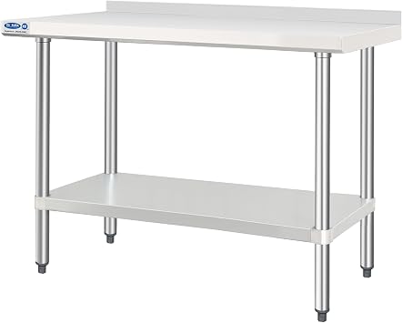 HARDURA Stainless Steel Table with backsplash 24 x 48 Inches Kitchen Prep Table Heavy Duty Stainless Steel Workbench NSF 304 with Aluminium Corner Undershelf for Commercial Restaurant