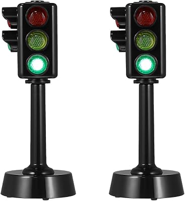 NUOBESTY Traffic Model Toys Signal Model Toys Mini LED Traffic Stop Light for Kids Educational Simulation Signal Lights Playset with Sound 2Pcs