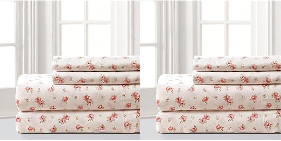 Modern Threads Rose Print Microfiber Sheets Set - Includes Flat, Fitted, Pillowcases (Queen & Full)