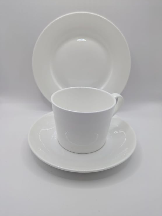 Heritage Fine Bone China Cup, Saucer and Side Plate Set, White, 7 fl oz Cup, 3 Piece Dinnerware Set