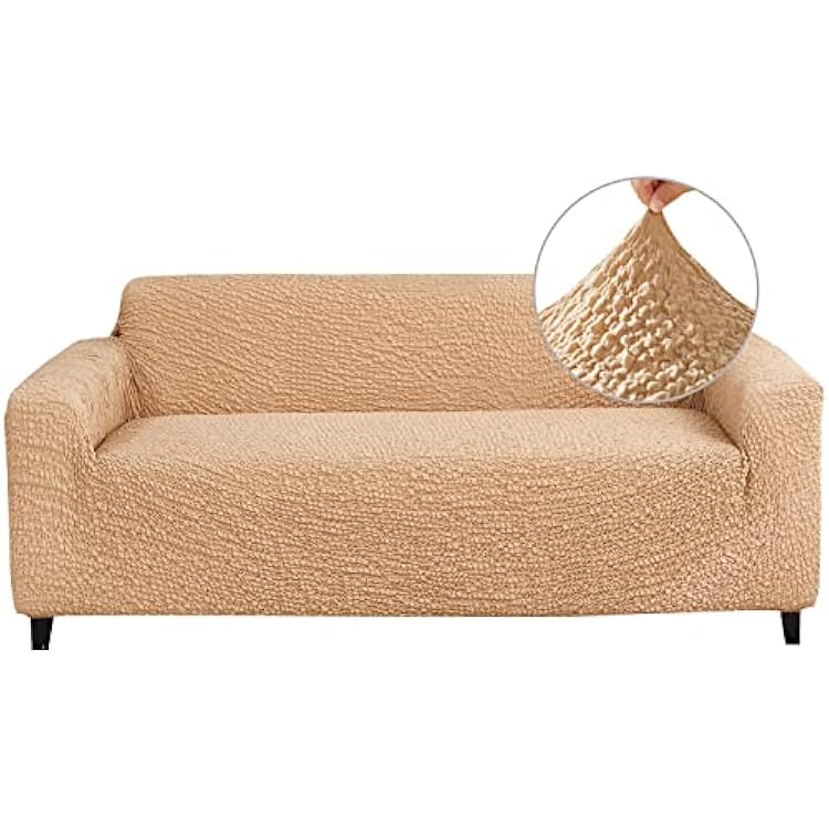 OKYUK 2023 Universal Cushion Sofa Stretch Couch Cover, High Grade Soft Polyester Fabric Loveseat Slipcover Washable Protector 1-Piece Form Fit - Jacquard 3D Collection Camel, Pillow 18x18in