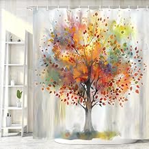 Colorful Tree Shower Curtain for Bathroom, Abstract Art Oil Painting Decor Bath Curtains, Cute Nature Art Waterproof Fabric Shower Curtain Set with Hooks 72X72 Inches