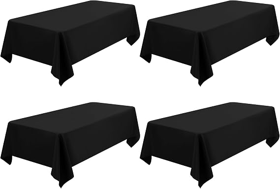 4 Pack Black Tablecloth for Rectangle Table 153 x 260 cm | Washable Polyester Table Cloth, Stain and Wrinkle Resistant Table Cover for Weddings, Parties, Banquets and Events