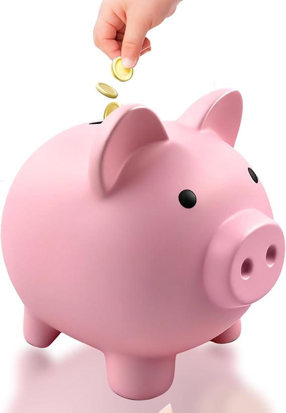 Pink Piggy Bank Plastic Money Box Cute Coins Money Banks Small Change Pig Change Piggy Bank for Children Boys Girls and Adults (L)