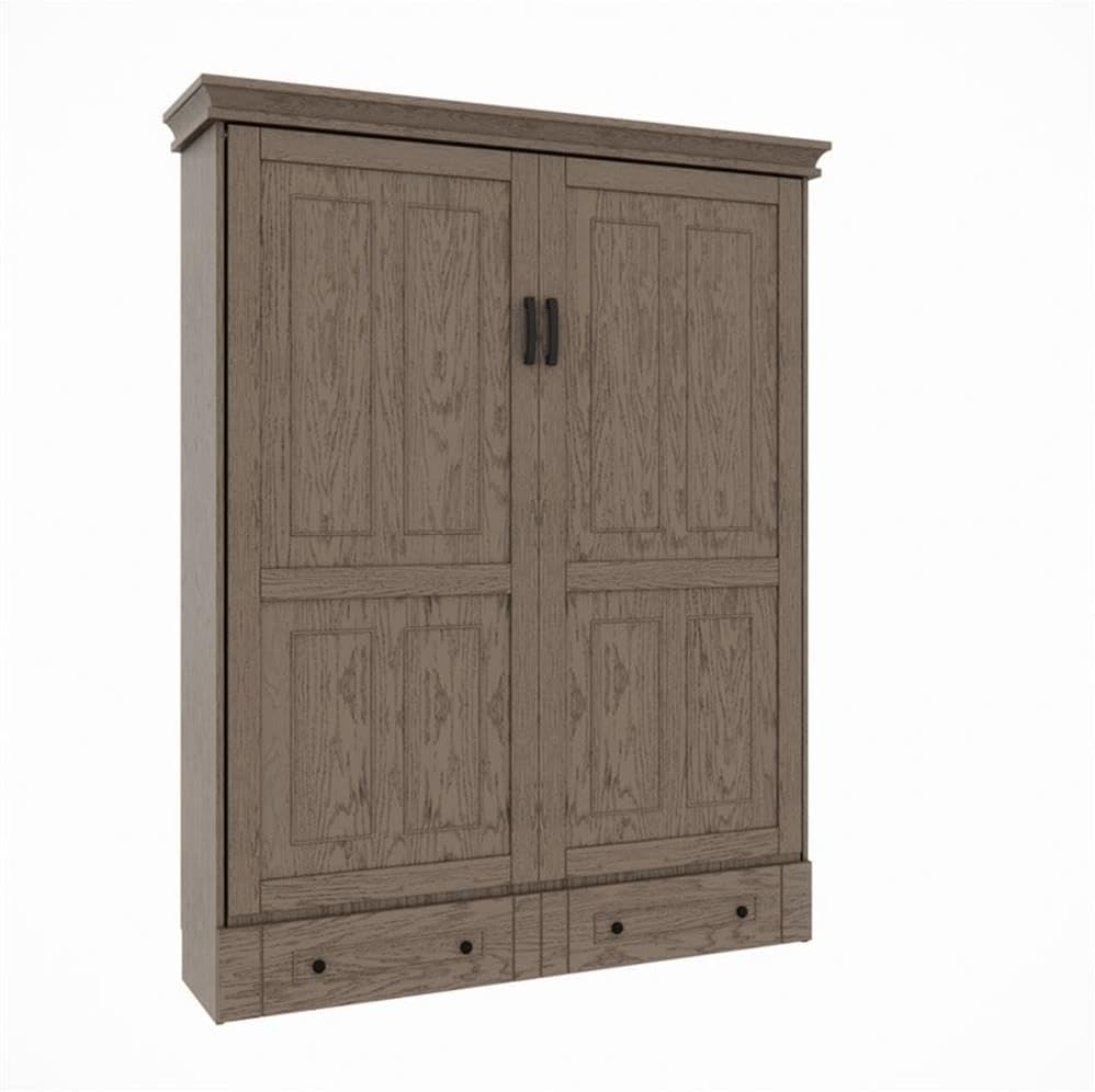 Queen Size Murphy Wall Bed in Solid Wood, in Gray, No Box Spring Needed, Easy Assembly