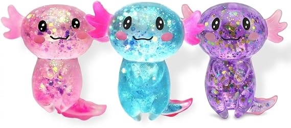 3.54 in 3 Pack Glitter Standing Axolotl Squishy Slow Rising