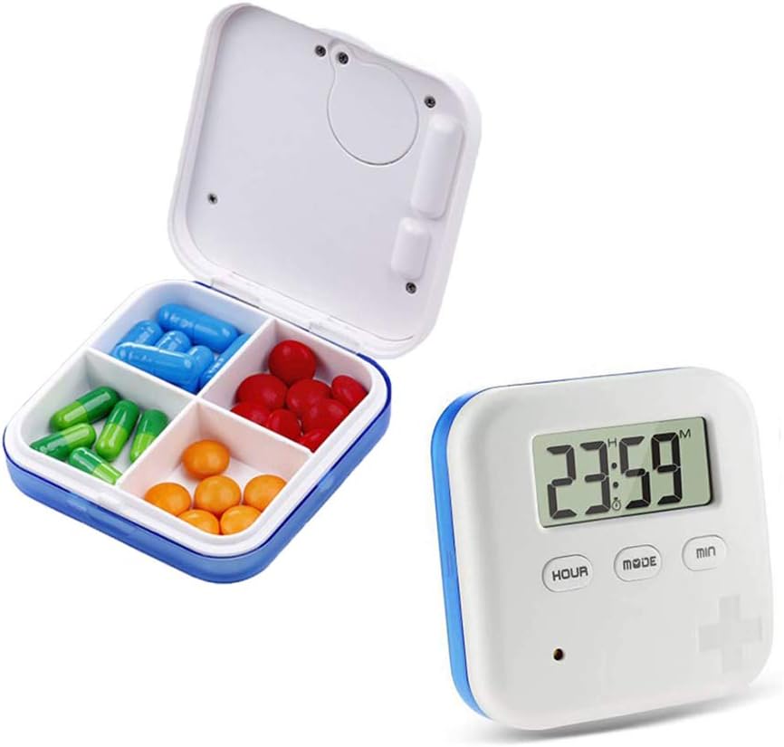 Automatic Pill Dispenser, Zeerkeer Electronic Pill Timer-Reminder-Dispenser 5 Times a Day Electronic Timing Portable Daily Drug Storage Box Drug Organizer Case with Reminder Blue