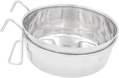 INDIPETS Coop Cup with HookWire Holder: Pet Water and Food Bowl | 20 oz, Stainless Steel PN: 800115