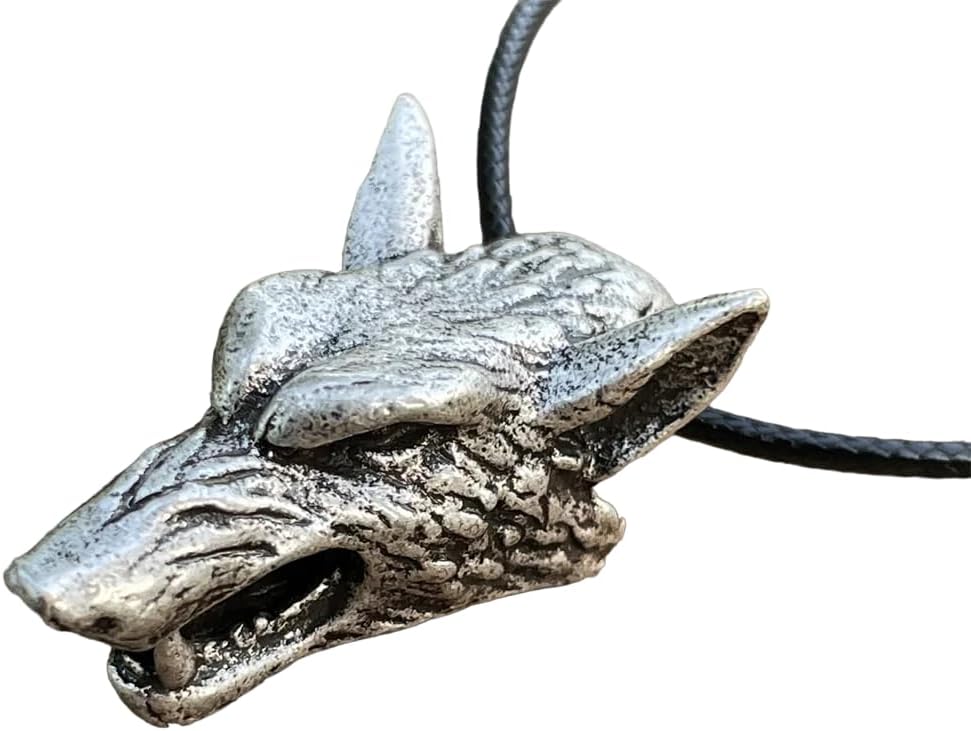 Viking Wolf Head Wicca Pagan Pendant Necklace Gothic Jewelry for Women Men Silver-rope