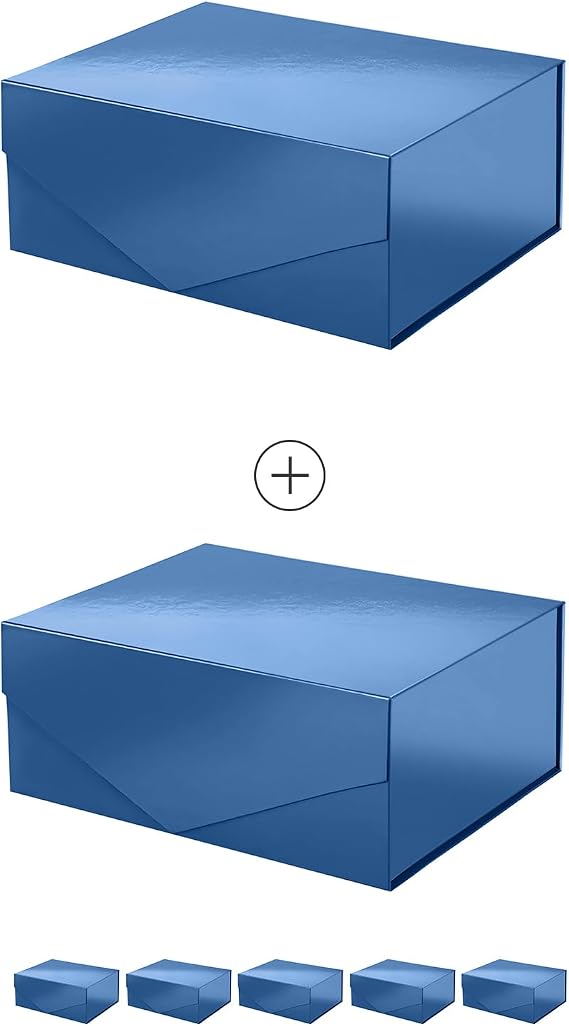 PACKHOME 7 Gift Boxes 9x6.5x3.8 Inches, Rectangle Collapsible Boxes with Magnetic Lids for Gift Packaging (Glossy Navy)