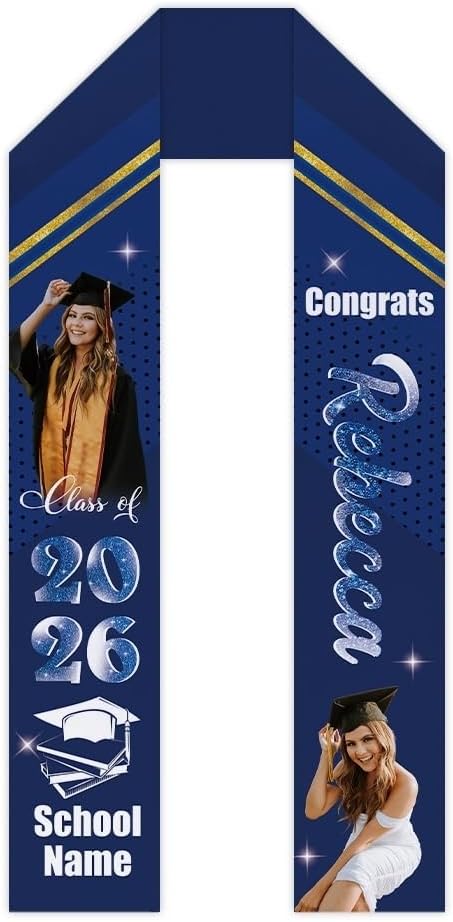 Custom Graduation Stoles Class of 2026 Congratulation Gifts, Customized Graduatioin Sash with Photo Text