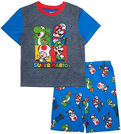 Super Mario Boys 2-Piece Pajama Set Short Sleeve T-Shirt and Shorts Sleepwear for Kids
