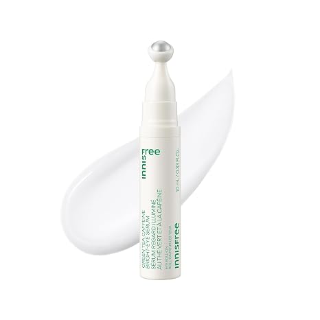 Innisfree Green Tea Caffeine Depuffing Eye Serum with Niacinamide, Cooling Korean Eye Roll-On for Hydration and Brightening