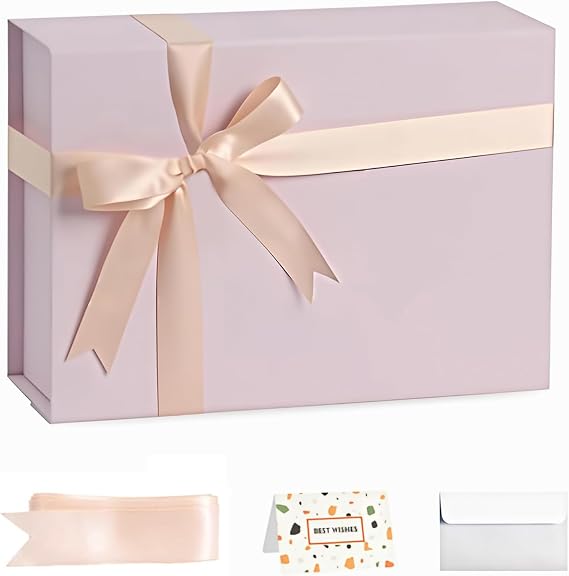 Pink Gift Box, 11x8x4 Inches Large Gift Boxes with Magnetic Closure Lid, CardRibbon for Birthday Party, Holiday, Mothers Day, Bridesmaid Proposal, Bridal Gifts, Weddings