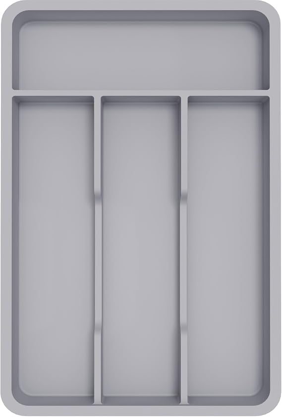 Lifewit Silverware Drawer Organizer Tray, Cutlery Storage for Kitchen | Plastic Flatware and Utensil Holder Divider for Spoons Forks Knives Tableware, 7.8 x 12.4", 4 Slots, Gray
