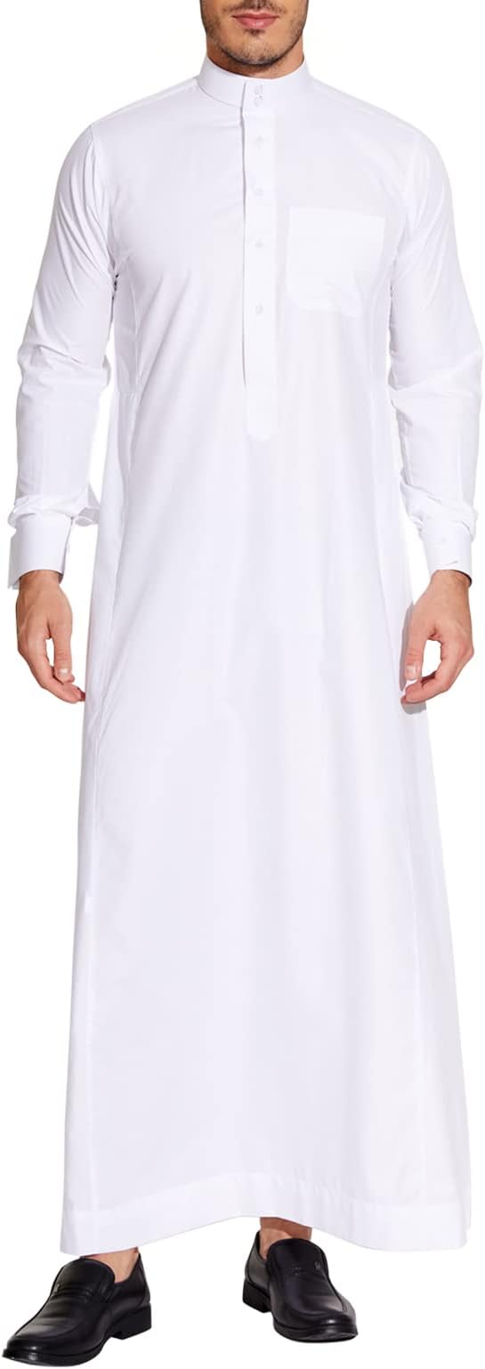 Saudi Style Arabic Thobe Mens Arab Robe Mens Muslim Clothes Ramadan Middle East Ethnic Clothes Cuff Sleeve Size 60