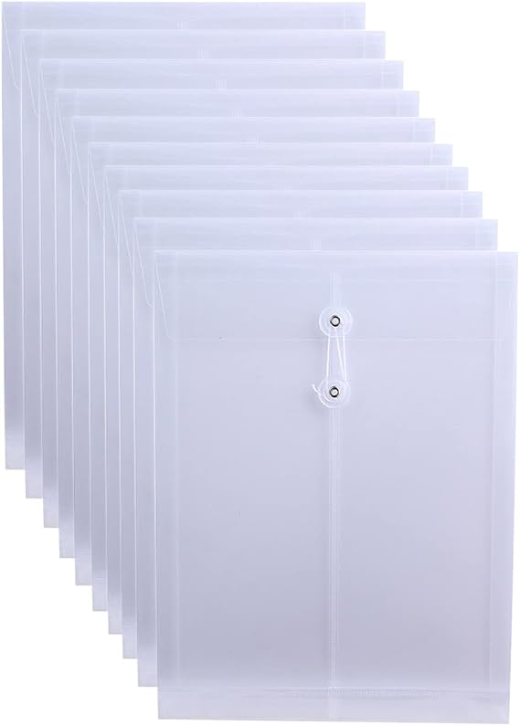 Letter Size Clear Poly Envelopes with String Closure 10 Pack, EGOSKY Plastic Envelope Folders with Top Opening
