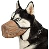 Mayerzon Dog Muzzle, Soft Mesh Muzzles for Large Medium Small Breed Labrador Retriever Husky Beagle Poodle, Adjustable Dog Mouth Guard for Scavenging Licking Grooming, with Matching Collar(S, Brown)
