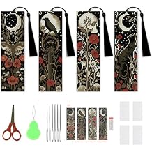 NEGEKFKX 4 Pcs Flower Cross Stitch Bookmark Kit for Adult Beginners,Bohemia Moth Cross Stitch Kits 14 CT DIY Cross Stitch Kits Adult Stamped Bookmark Embroidery Bookmarks Kit