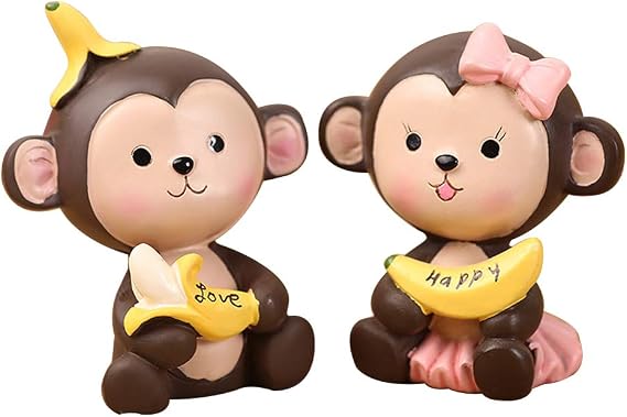 Adorable Monkey Cake Topper Figurine Animal Themed Birthday Party Decoration Monkey and Banana Ornaments Baby Shower Party Supplies 2.16 X 1.77 X 2.75 Inch