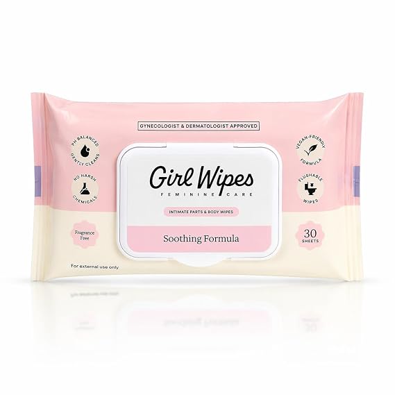 Girl Wipes Flushable Intimate Wipes for Women Fragrance Free, pH Balanced Feminine Wipes for Sensitive Skin, Hypoallergenic, Vegan, Gynecologist & Dermatologist Approved (1-pack)