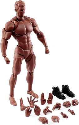 Fremego 112 Scale Male Action Figure,6inch Super Flexible Strong Muscular Figure Miniature Figures Body Doll with Interchangeable Hands and Accessories Collection Black Skin