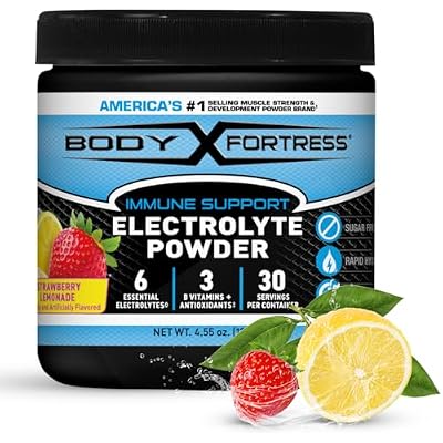 Body Fortress Electrolyte Powder Strawberry Lemonade - Rapid Hydration Drink Mix with 6 Essential Electrolytes & 3 B Vitamins - Sugar Free, Keto Friendly, No Color Added, Clear Hydration - 30 Servings