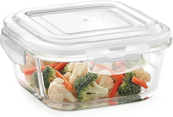 Borosil Klip & Store Square Containers with Lid, 520ml