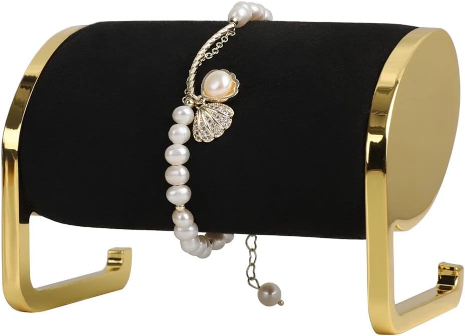 GemeShou black velvet watch stand, jewelry bracelet display stand for selling, metal bangle holder gold jewelry organizer【Black