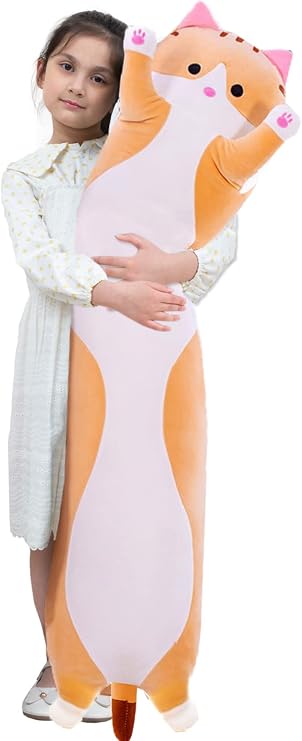Kekeso Giant Cat Pillow Plush Cartoon Kitty Sleeping Hugging pillow, Cuddly Soft Long Kitten Body Pillow Doll Cat Toy for Kids Girlfriend (Yellow, 150cm/59.05inch)