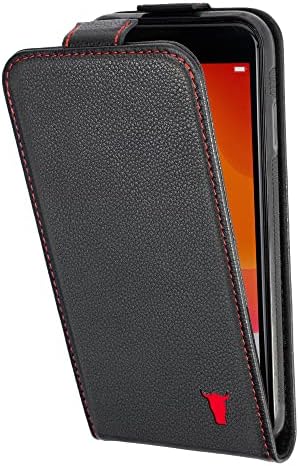 TORRO Flip Phone Case Compatible with iPhone SE/8/7 Premium, Genuine Leather Cover with Card Slots and Vertical Flip Down Cover (Black)