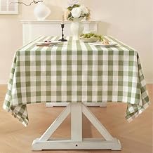 Laolitou Spring Green Gingham Tablecloth Rectangle Tables Checkered Buffalo Plaid Table Cloth Cotton Linen Farmhouse Tablecloths Washable Wrinkle Free for Baby Shower Picnic Kitchen, 60"x90" 6-8 Seats