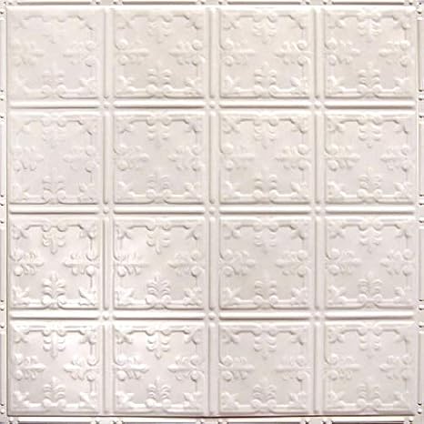 American Tin Ceilings [5 Pack] 24" x 24" 100% Tin Nail-Up Ceiling Tiles | Pattern #21 Creamy White Satin Iconic Fleur-de-lis Design with Barbary Patterns for Ceilings & Kitchens