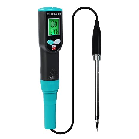 Soil EC & Temperature Meter, 2-in-1 Waterproof Digital Soil Tester with ATC, High Accuracy EC Sensor for Soil Salinity/Temperature Portable Soil Meter for Gardening, Farming Lawn Indoor/Outdoor Plants