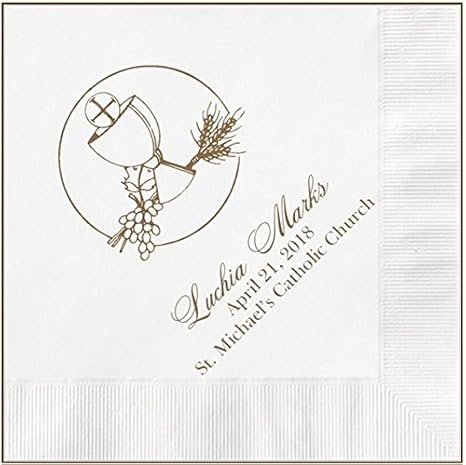 First Holy Communion Personalized Napkins - Set of 100 Foil Imprinted Large Luncheon Napkins