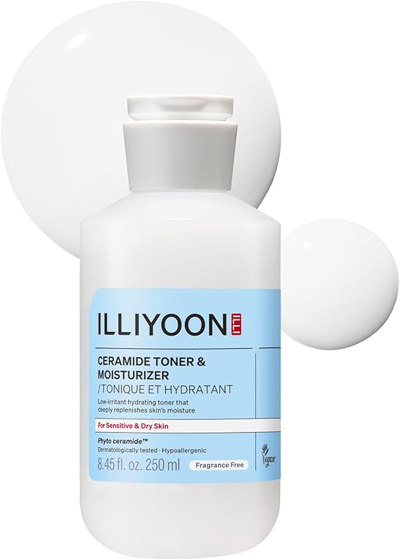 ILLIYOON Ceramide ATO Milky Facial Toner (250ml/ 8.45 Fl. Oz.), Lightweight Milky Essence, 2-in-1 Deep Hydration & Barrier Support for Sensitive Dry Skin, Gentle & Fragrance-Free, Korean Skincare