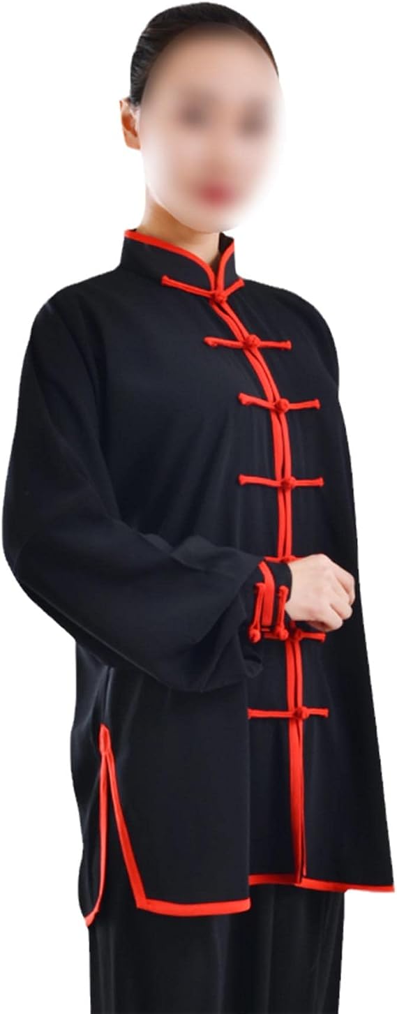 Womens Tai Chi Clothes Black Chinese Kung Fu Clothing Cotton & Linen Martial Arts Uniform Red black-L