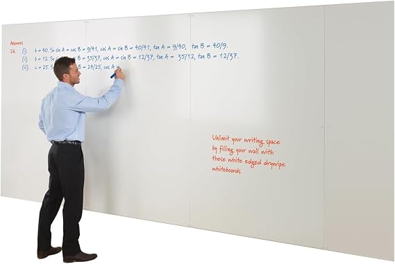 Frameless Dry-Wipe Whiteboard Teaching Wall| Double Sided with feint Grid on Reverse | 6 Sizes - Including 1200x1200mm- for Schools, Office & Industry, Research Labs