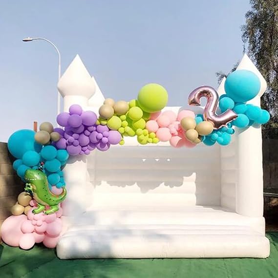 White Bounce House Castle with Air Blower 13FT, PVC Inflatable Bouncy Castle White Jumper Bouncy Castle Wedding Decorations Jumping Bed for Party Birthday(13FT x 11.5FT x 10FT)