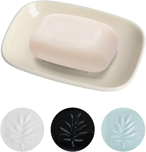 Ceramic Soap Dish for Bathroom and Kitchen, Non-Slip Bar Soap Holder with Fast Drain Design, Soap Saver Tray for Sink,Yellow