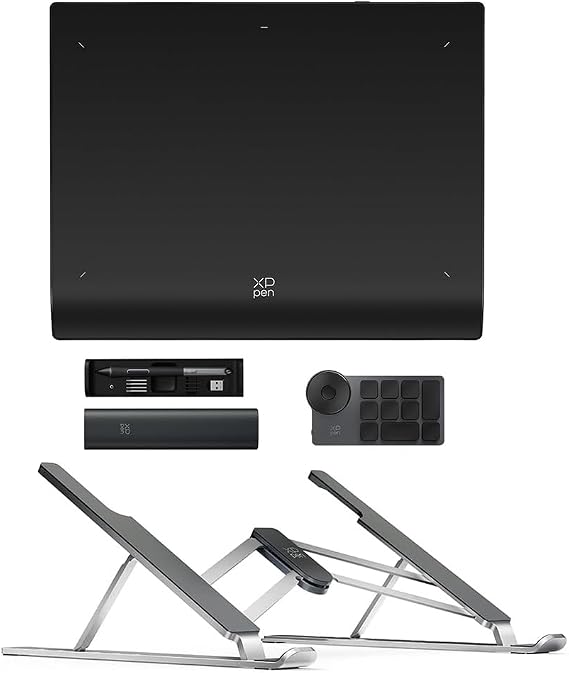 XPPen Wireless Drawing Tablet Deco Pro LW 2nd, 11 Inch Bluetooth Computer Graphics Tablet XPPen Drawing Tablet Stand for Desk,Silver Portable Holder