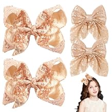 Hair Bows for Girls, Glitter Gold Sparkly Sequin Bows Hair Clips Toddler Bow Clips Hair Accessories, 4Pcs (Gold, 8inch*2, 4inch*2)