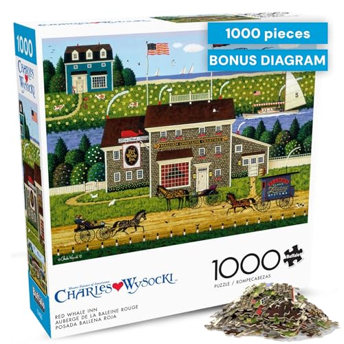 Buffalo Games Charles Wysocki Red Whale Inn Jigsaw Puzzle 1000 Piece Puzzle for Adults and Families, Coastal Americana Art