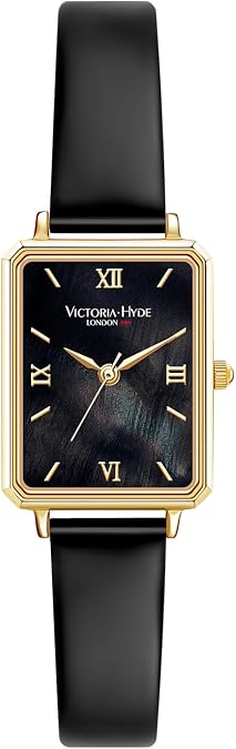 VICTORIA HYDE Black Womens Leather Watch, Square Watches for Women