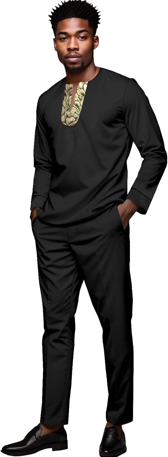 African Suits for Men Embroidered Shirts and Pants Set Suit Boubou African Clothes Tracksuit Outfits