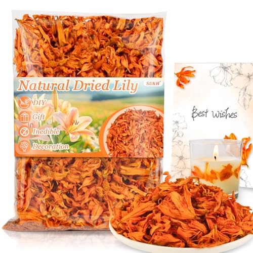Sukh Dried Lily - Natural Flowers and Herbs 3oz Bulk Premium Lilies Lilium Flower Bud for Soap Making,Candle,Bath Bombs and Wedding Home Party Decoration