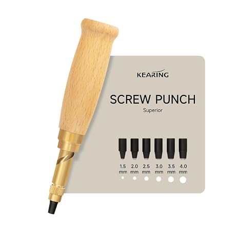 KEARING Wooden Screw Punch - 6 Sizes Adjustable Leather & Paper Hole Punch